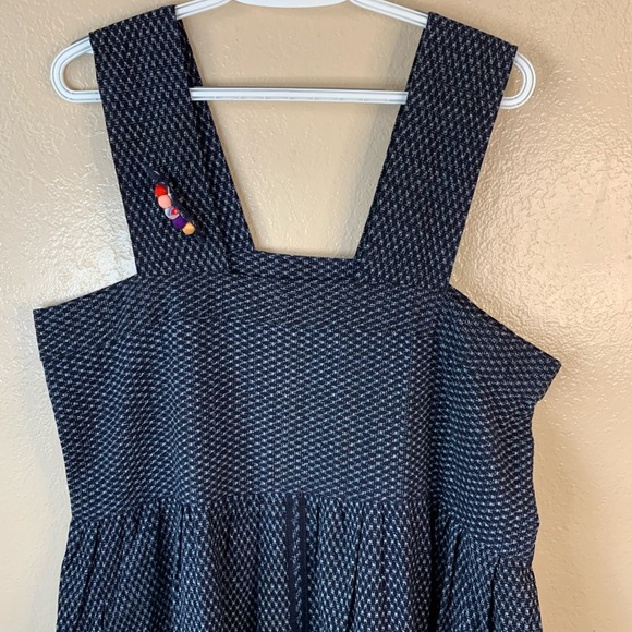 Handmade Retro Cottagecore Navy Blue Caterpillar Pinafore Midi Dress L - Picture 5 of 11